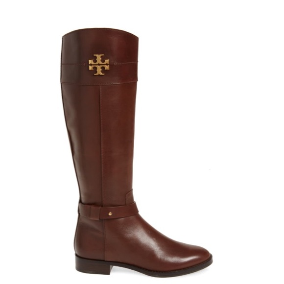 Tory Burch Everly Riding Calf Leather Boots Brown - Picture 2 of 12